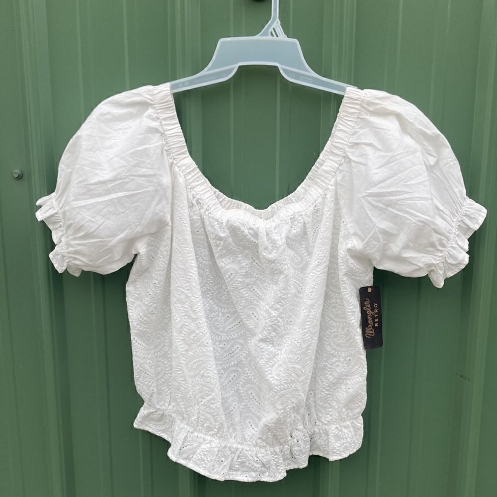 WRANGLER RETRO WESTERN EYELET OFF-THE-SHOULDER CROPPED BLOUSE Size XL
